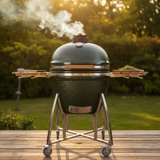 Barbecue Kamado Céramique Premium Ø61 cm (24") XXL | Multifonction Grill, Fumeur, Four | Tablettes Bois