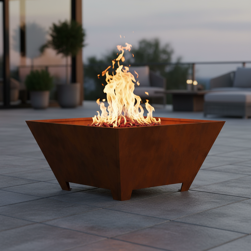Brasero Foyer Carré Extérieur 60x60 cm en Acier Résistant | Chauffage Portable Terrasse & Jardin