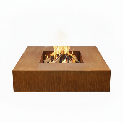 Foyer Brasero Carré Extérieur en Acier Corten Rouille | Design Moderne & Cubique | Cheminée Bois Jardin