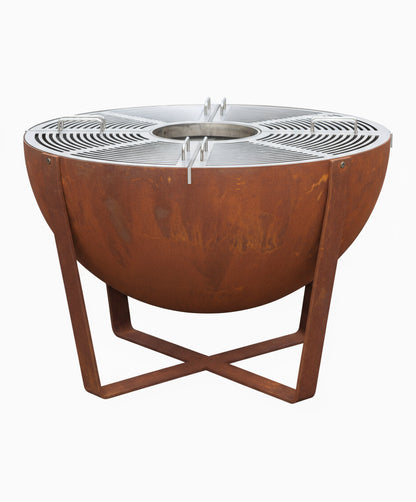 Brasero barbecue rond en acier corten avec grille de cuisson – Utilisation extérieure
