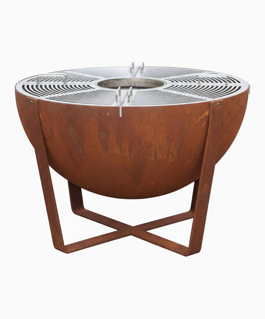 Brasero barbecue rond en acier corten avec grille de cuisson – Utilisation extérieure