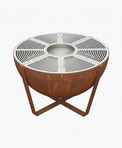 Brasero barbecue rond en acier corten avec grille de cuisson – Utilisation extérieure