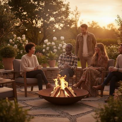 Brasero Bol à Feu Extérieur en Acier Corten Rouille | Design Moderne | Foyer Bois Terrasse Jardin
