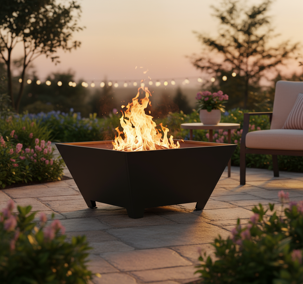 Brasero Foyer Carré Extérieur 60x60 cm en Acier Résistant | Chauffage Portable Terrasse & Jardin